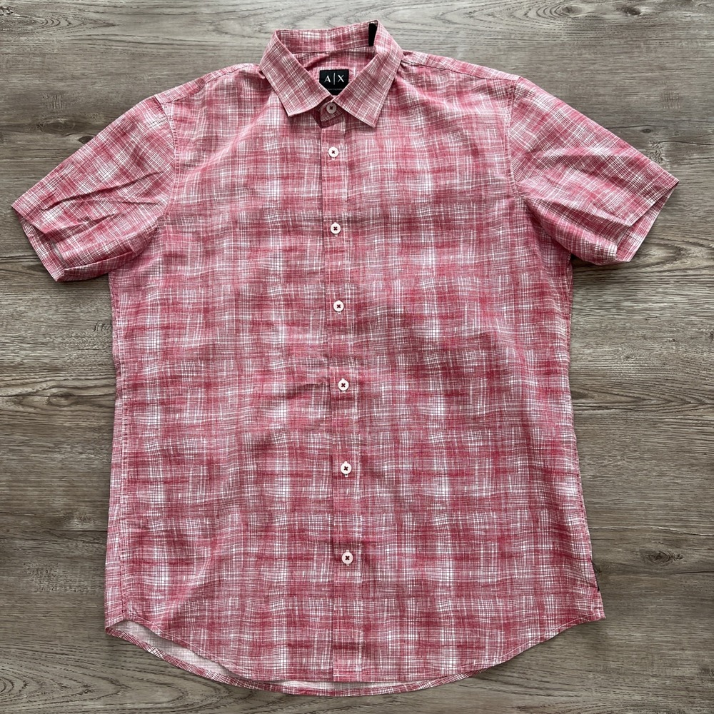 Armani Exchange Crosshatch Button Up Shirt Mens Small Red Regular Fit